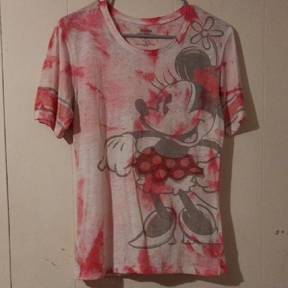 Disney Minnie Mouse Tie-Dye Red and Gray T-Shirt